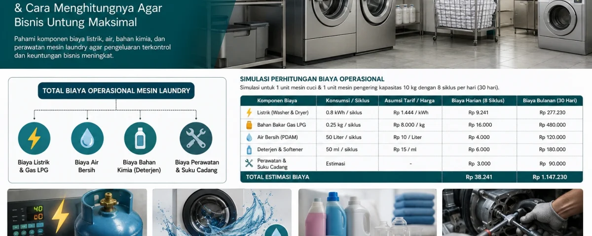 Rincian Biaya Operasional Mesin Laundry & Cara Menghitungnya Agar Bisnis Untung Maksimal