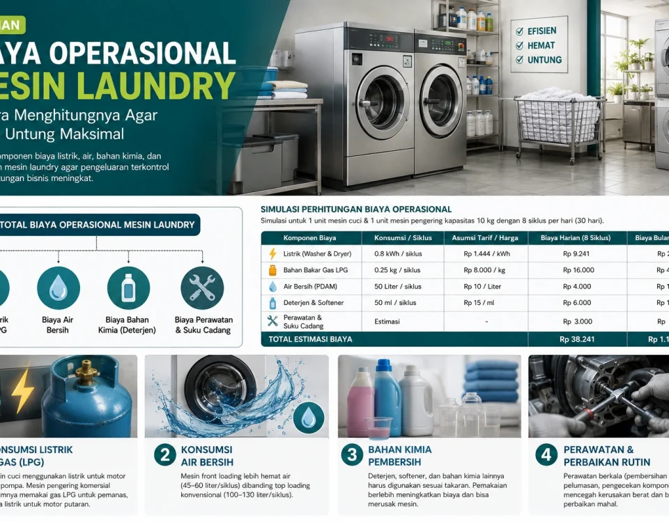 Rincian Biaya Operasional Mesin Laundry & Cara Menghitungnya Agar Bisnis Untung Maksimal