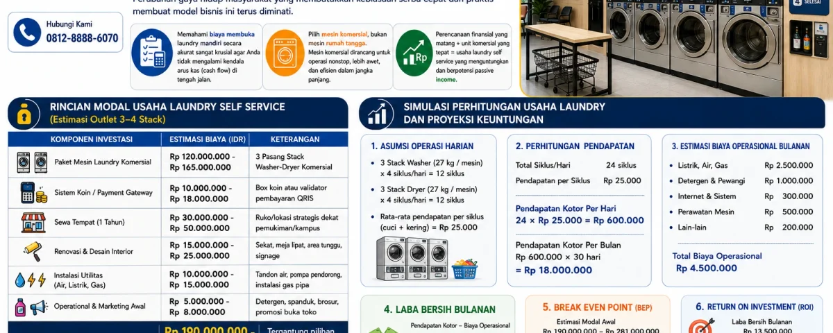 kapasitas mesin laundry self service