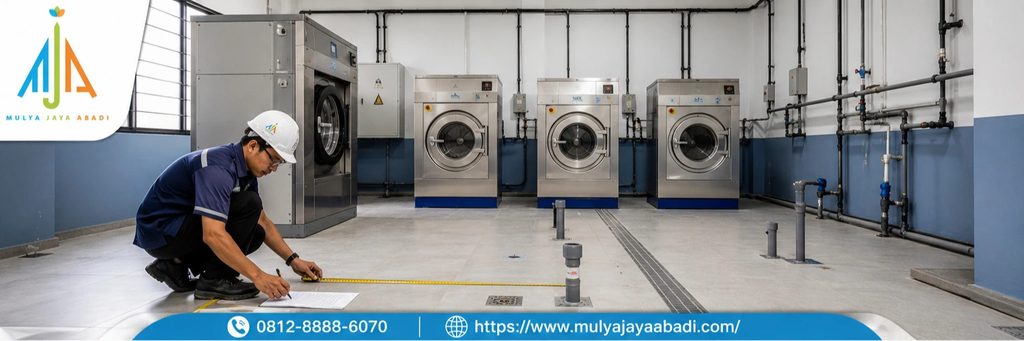 persiapan instalasi mesin laundry; mesin laundry profesional; sistem laundry; peralatan laundry profesional; solusi laundry; teknologi laundry; operasional laundry