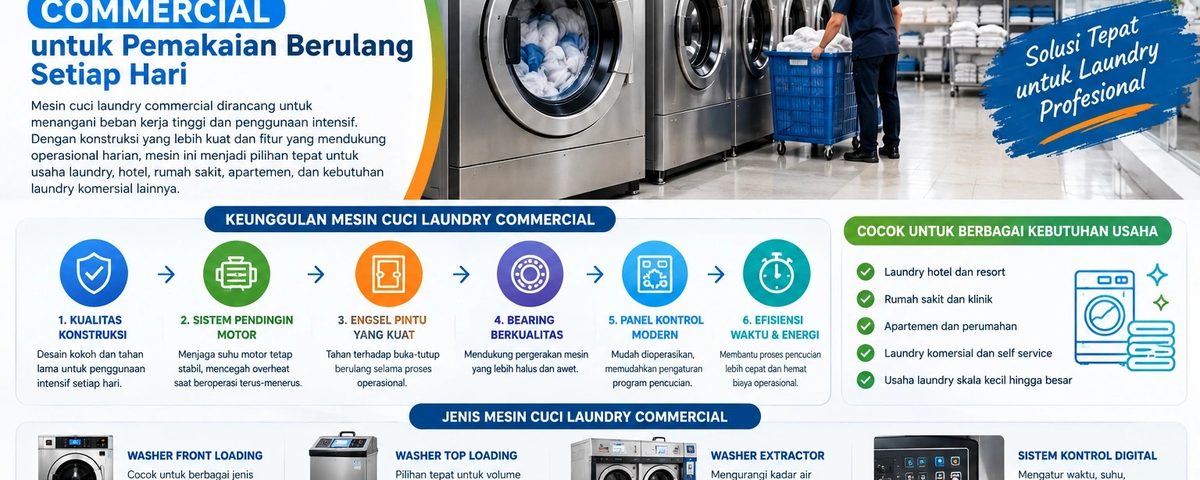 Mesin Cuci Laundry Commercial untuk Pemakaian Berulang Setiap Hari