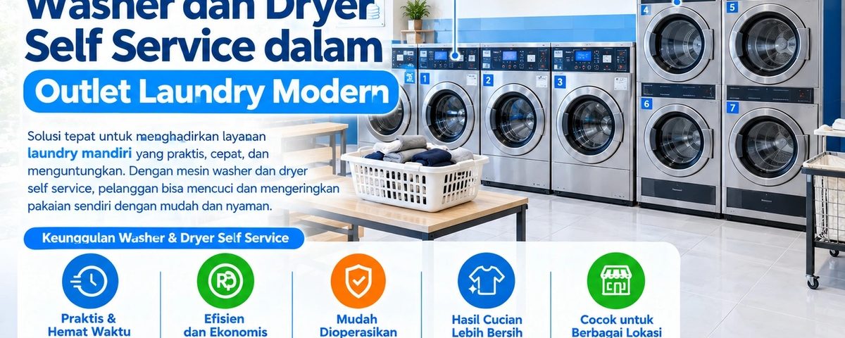 Washer dan dryer self service dalam outlet laundry modern
