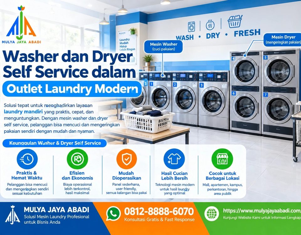 Washer dan dryer self service dalam outlet laundry modern