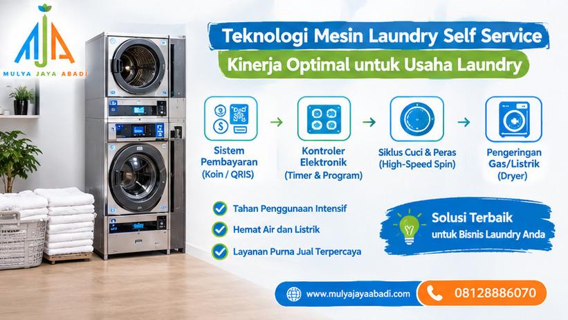 cara kerja mesin laundry self service, sistem operasional laundry self service, teknologi mesin laundry otomatis