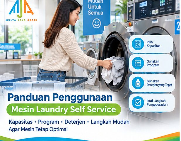 cara kerja mesin laundry self service, kapasitas drum mesin self service, spesifikasi mesin laundry komersial,